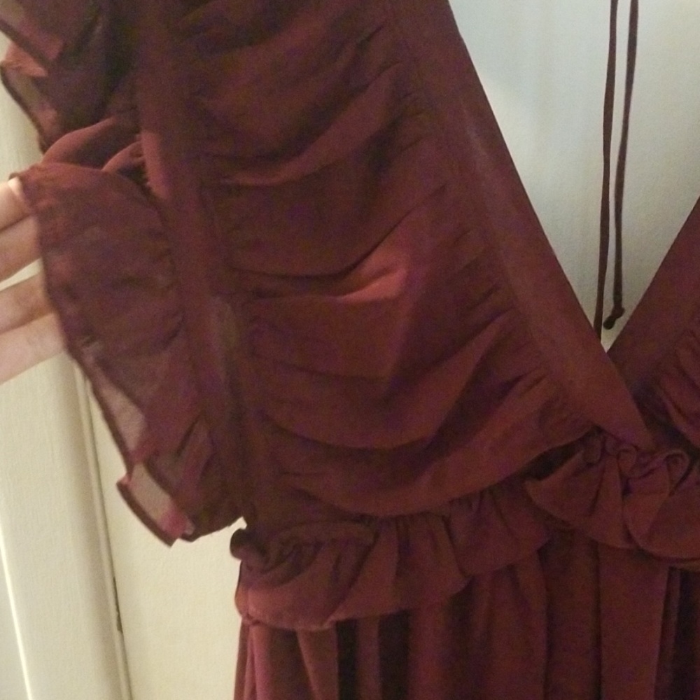 Maroon Mini Ruffle Dress - Picture 4 of 4